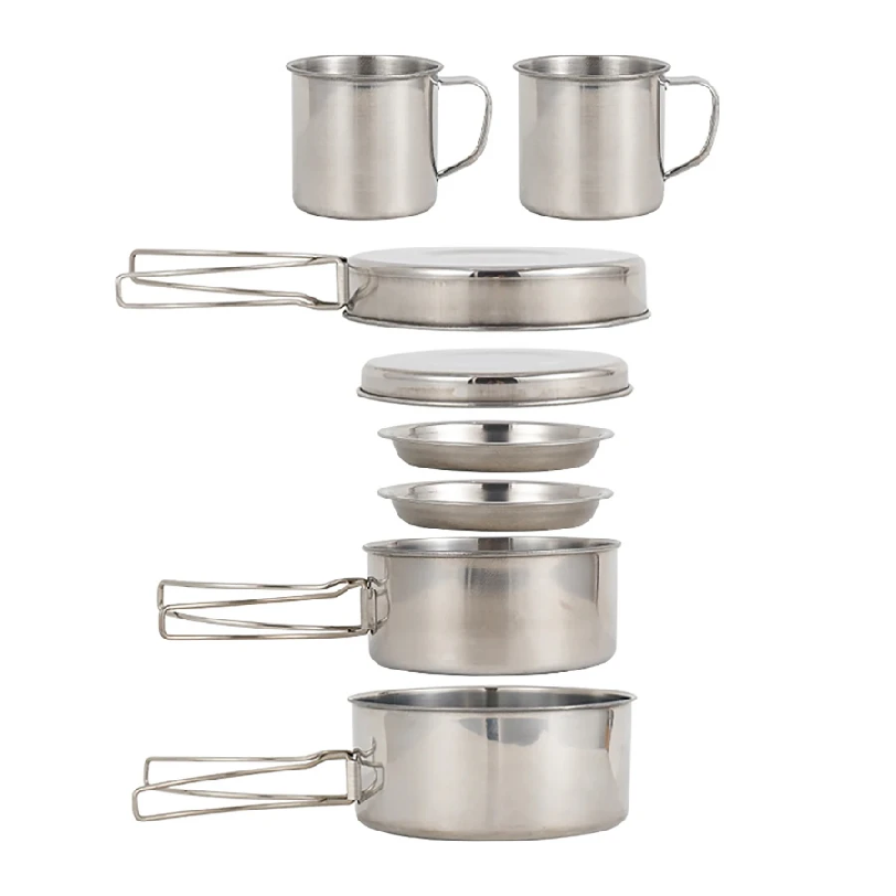 Camping Cooking Set Non Stick - 8pcs/Set Camping Cookware Mess Kit Stainless
